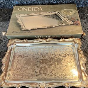 NIB Vintage Oneida Silver Plated Ornate Engraved Serving Tray from 1980’s